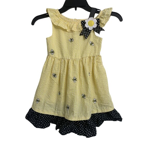 Counting Daisies Plaid Bumble Bee Polka Dot Ruffle Dress Size 4T (Girls) - Picture 3 of 9
